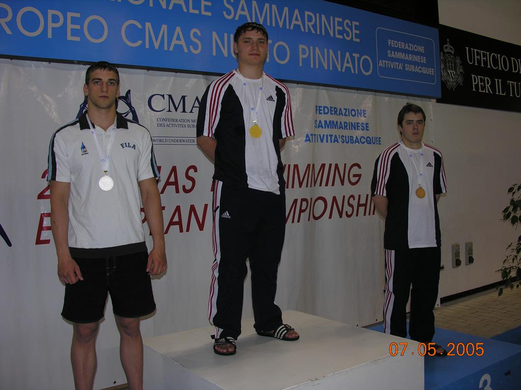 05-68  2005 г.  На пьедестале победитель соревнований Е.Скорженко. XXI чемпионат Европы. Сан Марино.